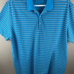 Daniel Cremieux Aqua and White Striped Polo Shirt 2XL